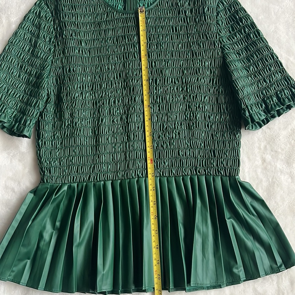Zara Women's Green Ruched Faux Leather Top - Picture 2 of 7